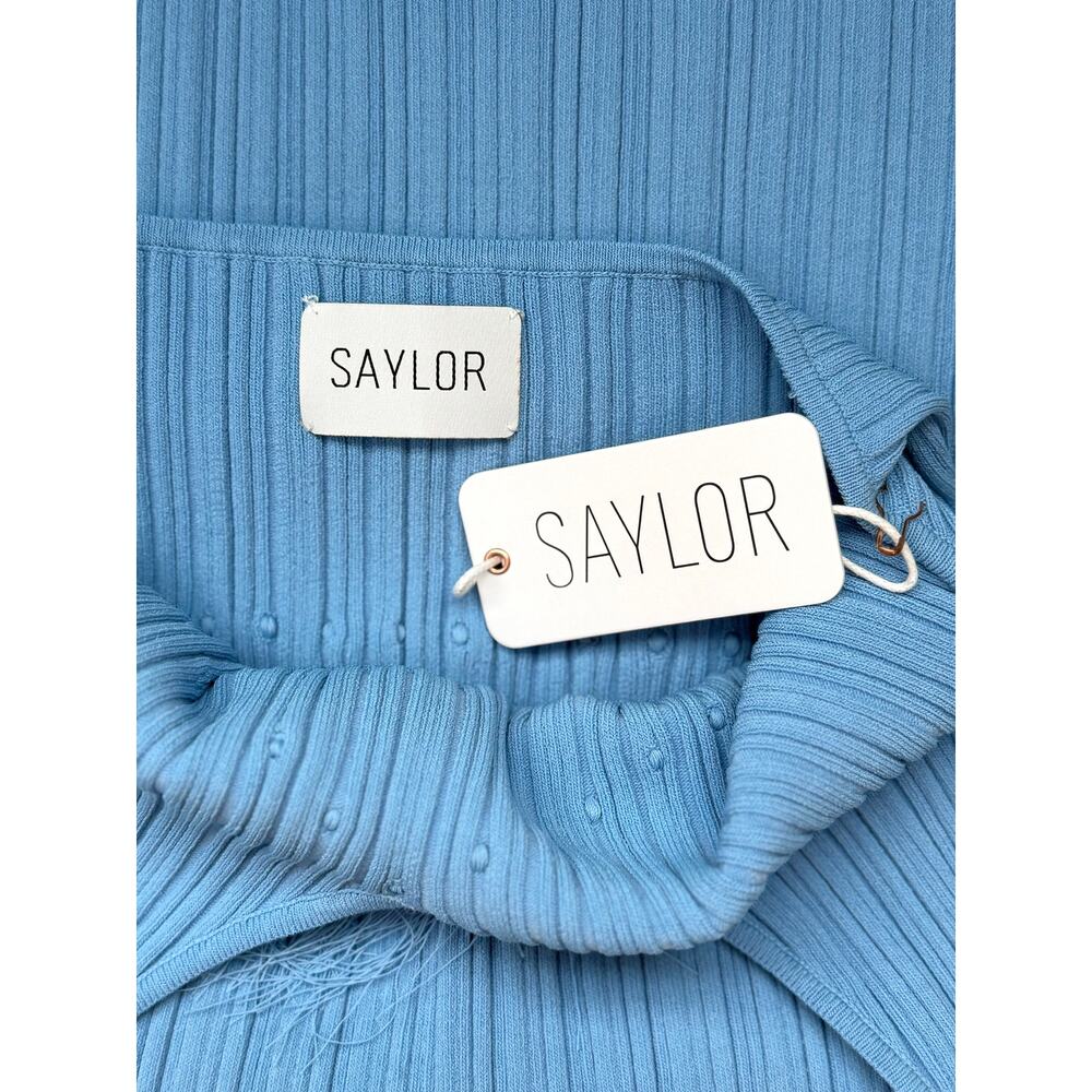 NWT Saylor Lumira Pleat Knit Fringe Midi Boho Resort Dress Cornflower Blue Small - Picture 5 of 5